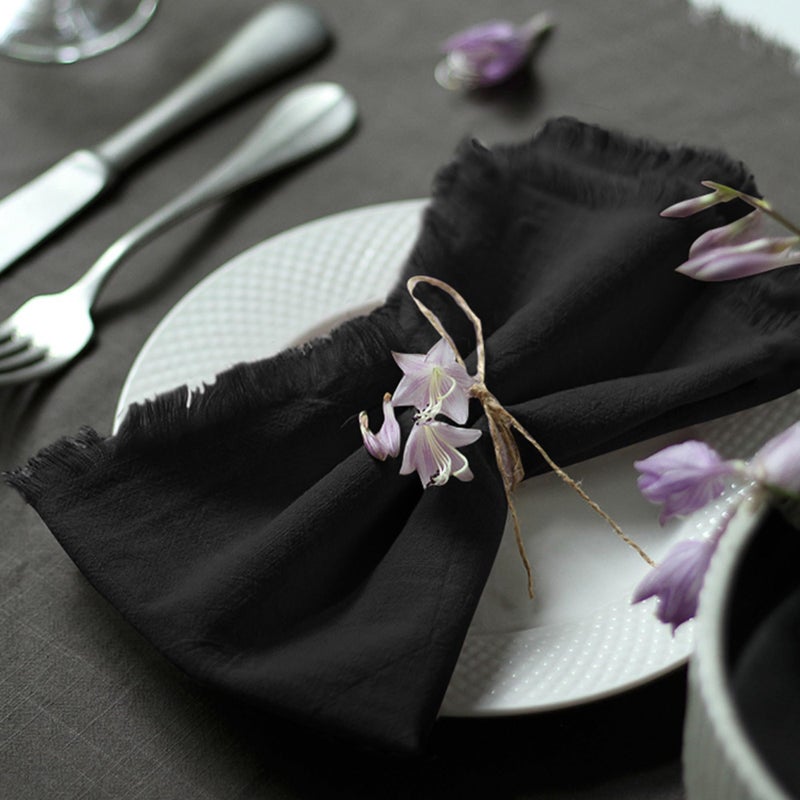 Ayuzawa Handmade Cloth Napkins 100 Cotton Napkins with FringeDelicate Handmade Cloth Napkins for Dinners Parties Weddings and More18 x 18 Inch Set of 4 Black