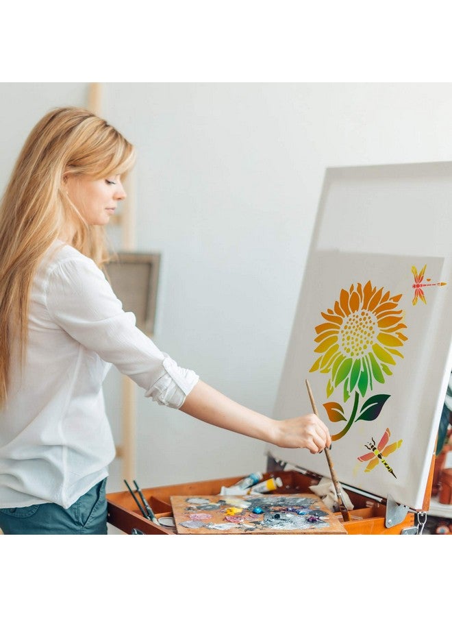 زنون قطع من استنسل طلاء فراشات عباد الشمس للرسم على مجموعة استنسل فراشة زهرة الخشب للرسم على قماش الحائط، قالب بلاستيكي قابل لإعادة الاستخدام لتزيين باب المنزل - Image 3