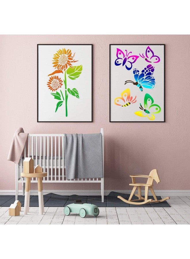 زنون قطع من استنسل طلاء فراشات عباد الشمس للرسم على مجموعة استنسل فراشة زهرة الخشب للرسم على قماش الحائط، قالب بلاستيكي قابل لإعادة الاستخدام لتزيين باب المنزل - Image 4