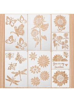 Zonon 8 Pieces Sunflower Butterflies Painting Stencils For Painting On Wood Flower Butterfly Stencil Kit For Painting On Wall Canvas You Are My Sunshine Reusable Plastic Template For Door Home Decoration  - Image 1