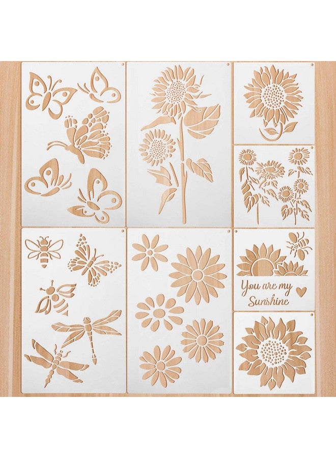 زنون قطع من استنسل طلاء فراشات عباد الشمس للرسم على مجموعة استنسل فراشة زهرة الخشب للرسم على قماش الحائط، قالب بلاستيكي قابل لإعادة الاستخدام لتزيين باب المنزل - Image 1