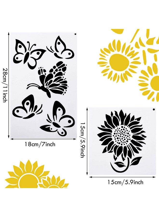 زنون قطع من استنسل طلاء فراشات عباد الشمس للرسم على مجموعة استنسل فراشة زهرة الخشب للرسم على قماش الحائط، قالب بلاستيكي قابل لإعادة الاستخدام لتزيين باب المنزل - Image 2