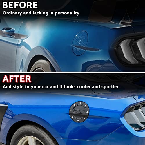 KEWISAUTO غطاء خزان الوقود KEWISAUTO لسيارة فورد موستانج GT 2015-2020، غطاء باب تعبئة الوقود لغطاء خزان الوقود لسيارة فورد موستانج GT 2015-2020، ملحقات تزيين خارجية (أسود) - Image 2