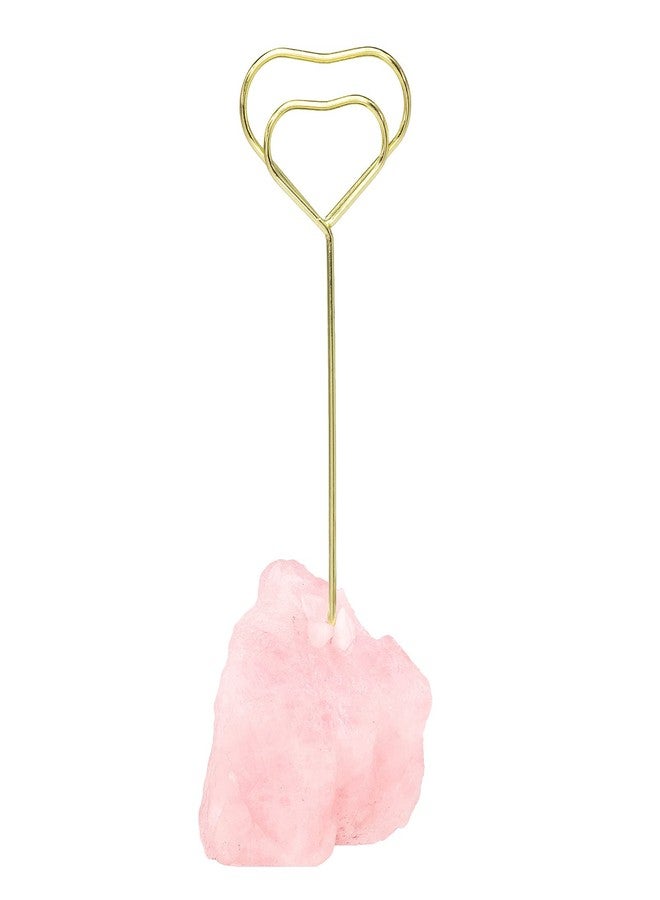mookaitedecor Natural Rose Quartz Raw Crystal Table Card Holder, Wedding Table Name Card Holders Clips Picture Memo Note Photo Stand, Heart Shape - Image 1