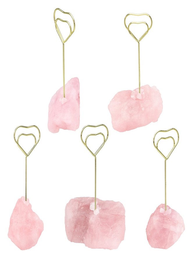 mookaitedecor Natural Rose Quartz Raw Crystal Table Card Holder, Wedding Table Name Card Holders Clips Picture Memo Note Photo Stand, Heart Shape - Image 5