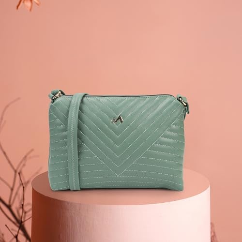 Metro Women Green Casual PU Soft Body Zipper closure Quilted Sling Bag (66-780) - Image 2
