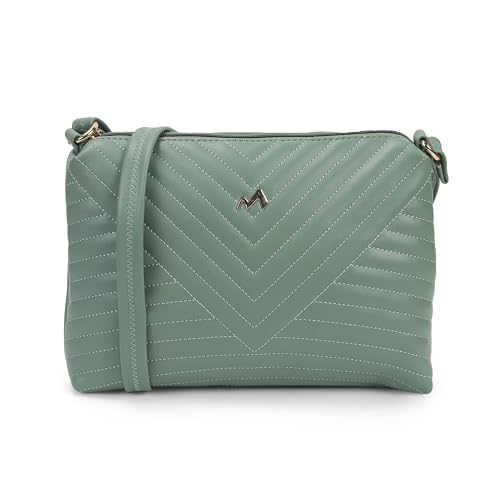 Metro Women Green Casual PU Soft Body Zipper closure Quilted Sling Bag (66-780) - Image 3