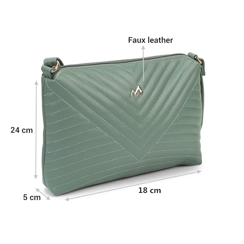 Metro Women Green Casual PU Soft Body Zipper closure Quilted Sling Bag (66-780) - Image 4