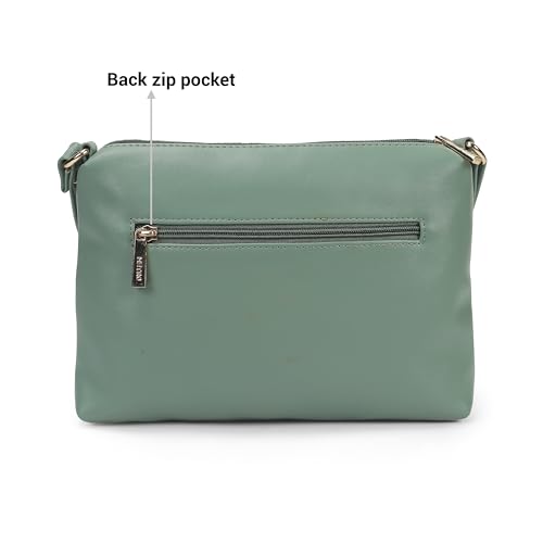 Metro Women Green Casual PU Soft Body Zipper closure Quilted Sling Bag (66-780) - Image 5