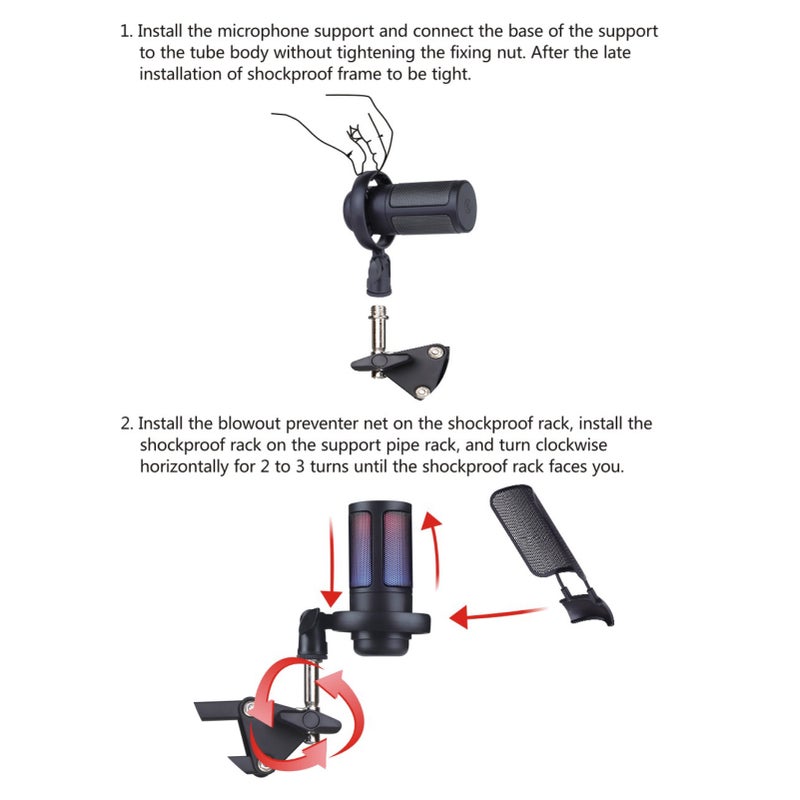 Gaming Microphone USB Microphone Set for PC Condenser Mic Gain Control Colorful Atmosphere Lighting with Anti-spray Net and Arm Stand Plug and Play for Streaming Podcast Recording - Image 5