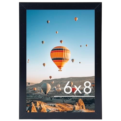 JCJMY 6x8 Picture Frame Black for Wall Hanging or Tabletop, Wall Mounting Horizontally or Vertically, 6 x 8 Wall Gallery Poster Photo Frame with Shatter Resistant Plexiglass, Black - Image 1
