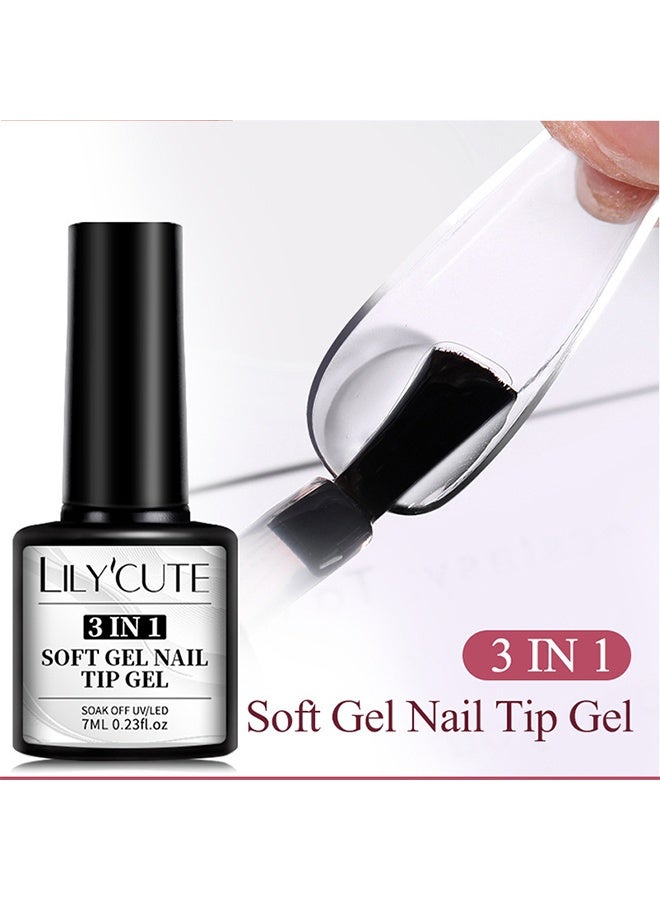 LILYCUTE 3 IN 1 Soft Gel Tip Adhesive, Soak Off UV/LED, Nail Glue Gel, Long Lasting Extension Glue for Clear Nail Tips and Clear Press on Nails, Nail Repair Treatment, Salon Art DIY at Home Need U V Light Cured 7ML - Image 3