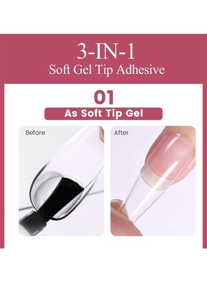 LILYCUTE 3 IN 1 Soft Gel Tip Adhesive, Soak Off UV/LED, Nail Glue Gel, Long Lasting Extension Glue for Clear Nail Tips and Clear Press on Nails, Nail Repair Treatment, Salon Art DIY at Home Need U V Light Cured 7ML - Image 4