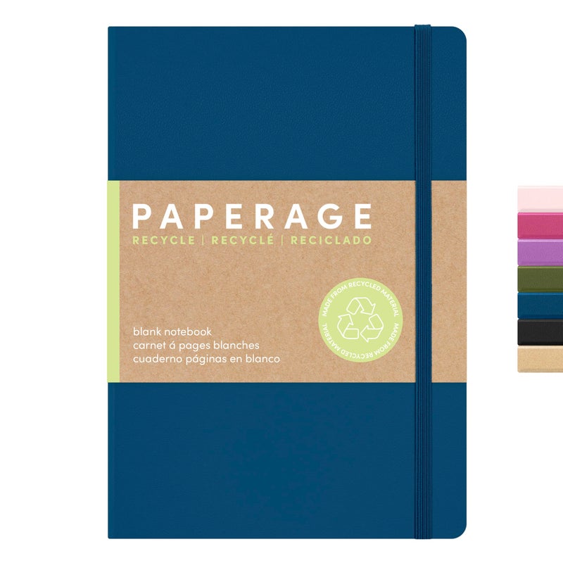 PAPERAGE Recycled Blank Journal Notebook, (Dark Blue), 160 Pages, Medium 5.6 in x 8 in - 100 GSM Thick Paper â€“ Hardcover Journaling Notebook for Work, School, Note Taking or Sketching - Image 1
