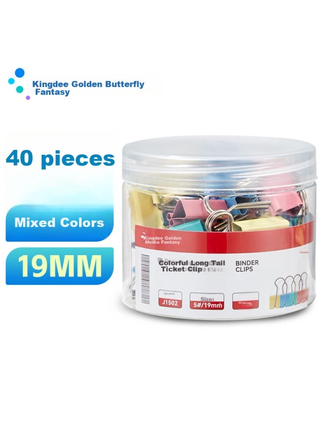 Kingdee 40 Pieces 19mm Colorful Binder Clips, Large Fixed Office Clips, Strong Book Clips, Office Supplies - Image 1