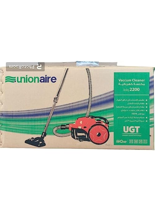 يونيون إير مكنسة كهربائية بدون كيس 2200وات من يونيون اير UVC-2200C-R، احمر في اسود - Image 3