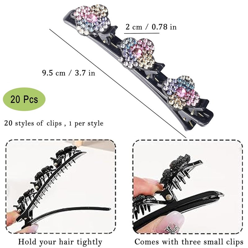 RedChimes Korean Style Sparkling Crystal Stone Braided Hair Clip With 3 Small Black Hair Clip For Girls Women Pack Of 20 Pcs - Image 5