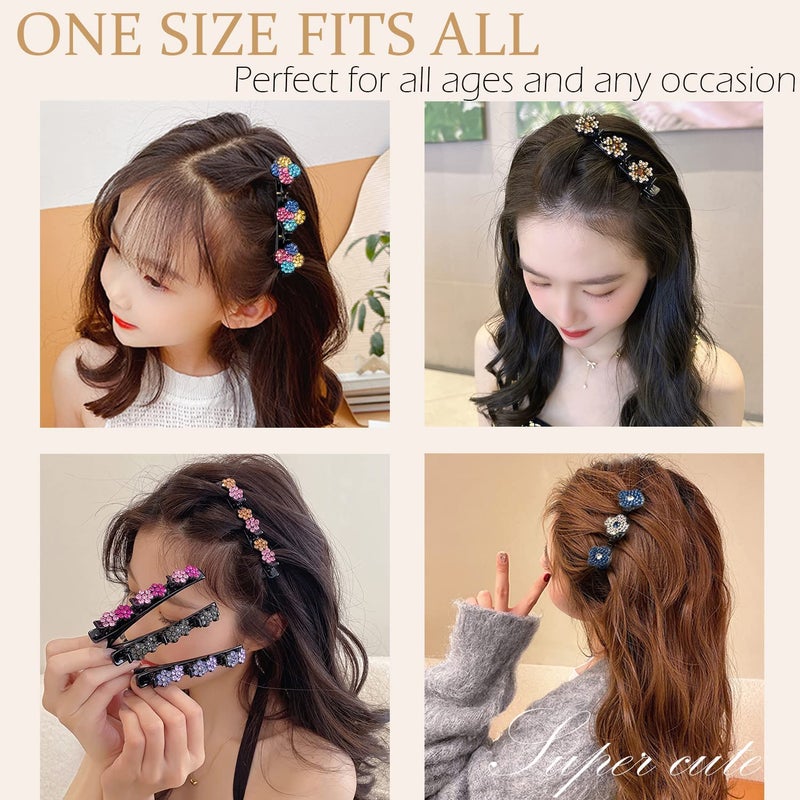 RedChimes Korean Style Sparkling Crystal Stone Braided Hair Clip With 3 Small Black Hair Clip For Girls Women Pack Of 20 Pcs - Image 4