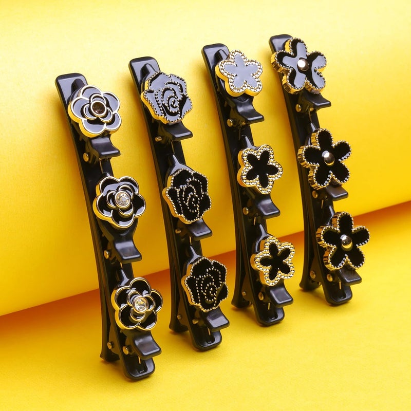 RedChimes Korean Style Sparkling Crystal Stone Braided Hair Clip With 3 Small Black Hair Clip For Girls Women Pack Of 20 Pcs - Image 3