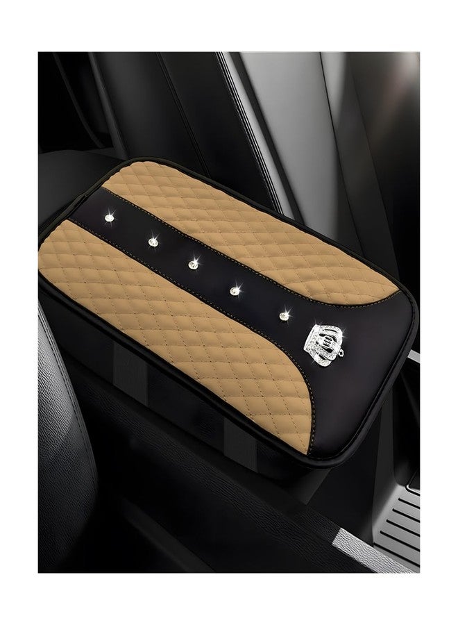 FSTURIOS Bling Leather Car Center Console Cover, 12.6"×7.5" Crystal Anti-Scratch Armrest Protector Seat Box Cover, Waterproof Sparkly Auto Console Cushion Decor for Car Truck SUV (Beige) - Image 1