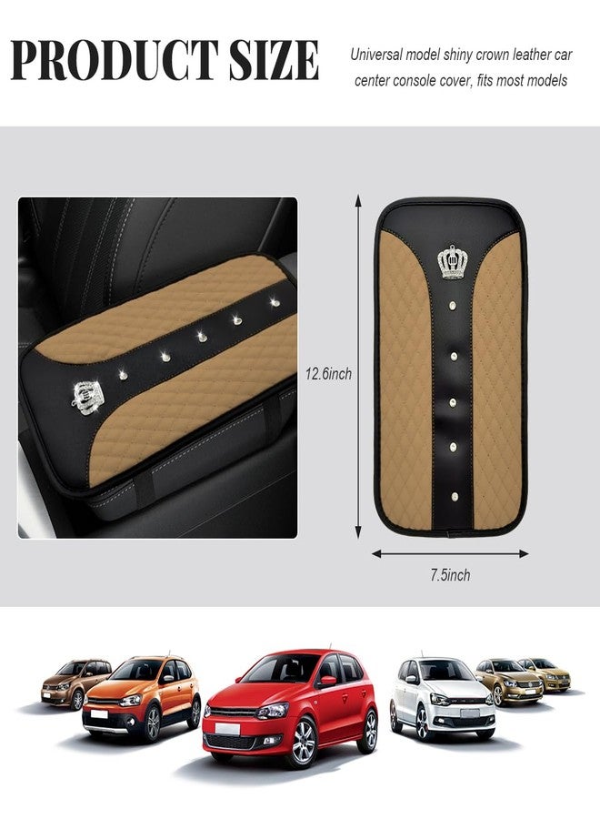 FSTURIOS Bling Leather Car Center Console Cover, 12.6"×7.5" Crystal Anti-Scratch Armrest Protector Seat Box Cover, Waterproof Sparkly Auto Console Cushion Decor for Car Truck SUV (Beige) - Image 2