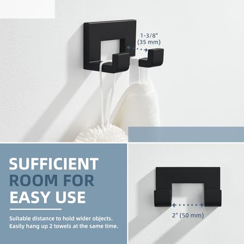 Angle Simple Double Towel Hook, Stainless Steel Bathroom Hand Towel Holder, Wall Coat Double Hook, Matte Black - Image 4
