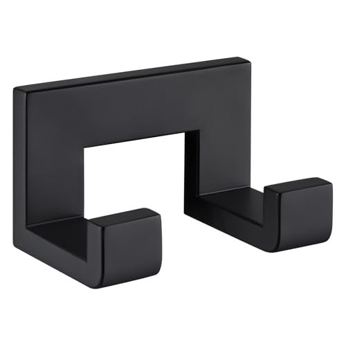 Angle Simple Double Towel Hook, Stainless Steel Bathroom Hand Towel Holder, Wall Coat Double Hook, Matte Black - Image 1