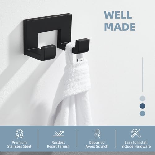 Angle Simple Double Towel Hook, Stainless Steel Bathroom Hand Towel Holder, Wall Coat Double Hook, Matte Black - Image 5