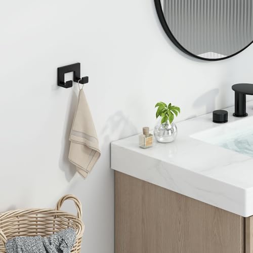 Angle Simple Double Towel Hook, Stainless Steel Bathroom Hand Towel Holder, Wall Coat Double Hook, Matte Black - Image 2