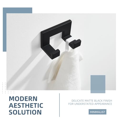 Angle Simple Double Towel Hook, Stainless Steel Bathroom Hand Towel Holder, Wall Coat Double Hook, Matte Black - Image 3