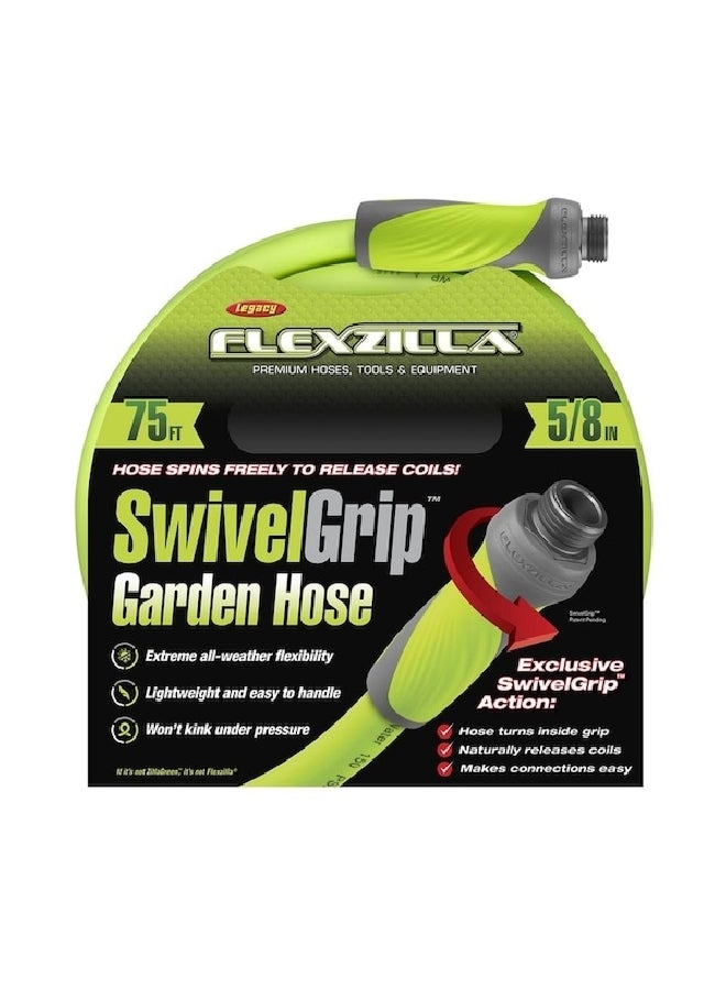 Flexzilla Heavy Duty Swivel Grip Leak Free Garden Water Hose Green and Grey 75 ft x 5/8 Inch HFZG575YWS - Image 1