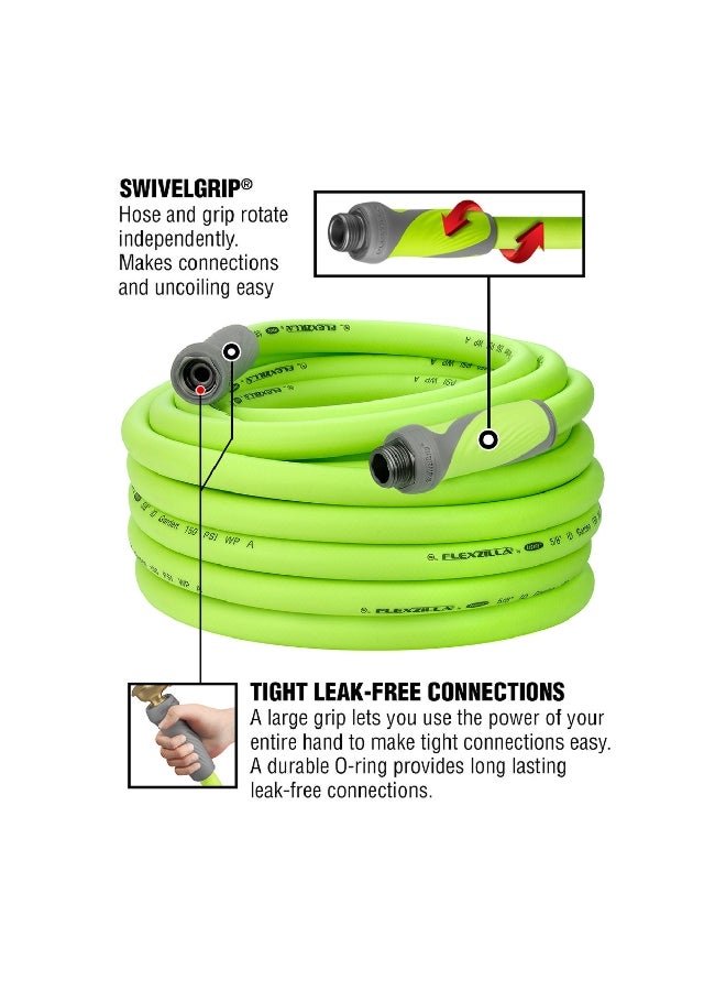 Flexzilla Heavy Duty Swivel Grip Leak Free Garden Water Hose Green and Grey 75 ft x 5/8 Inch HFZG575YWS - Image 3