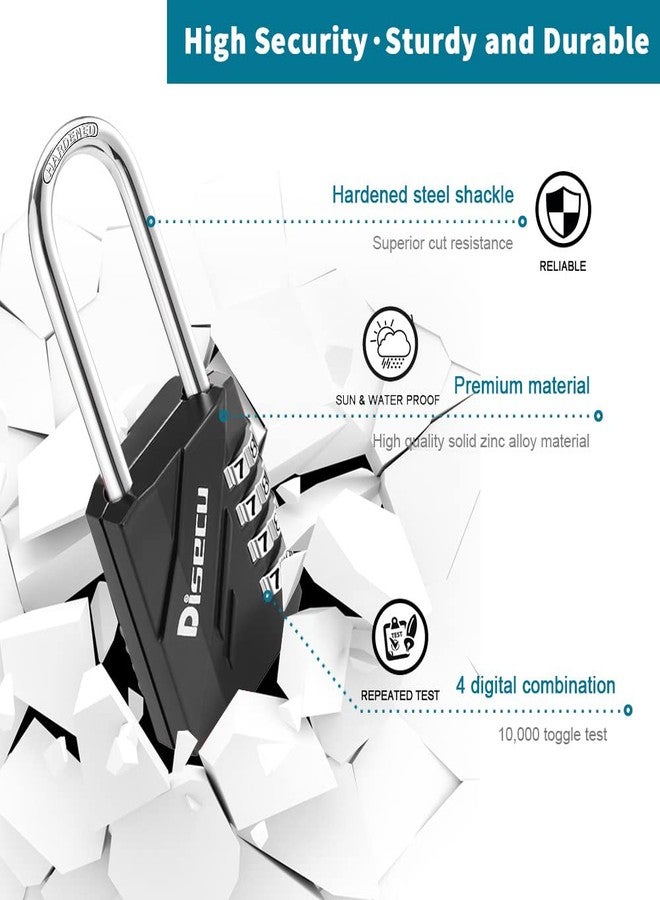 Disecu 2 Pack 4 Digit Combination Lock 2.5 Inch Long Shackle Outdoor Waterproof Padlock for School Gym Locker, Fence, Toolbox, Hasp Gate, Storage (Black) - Image 4