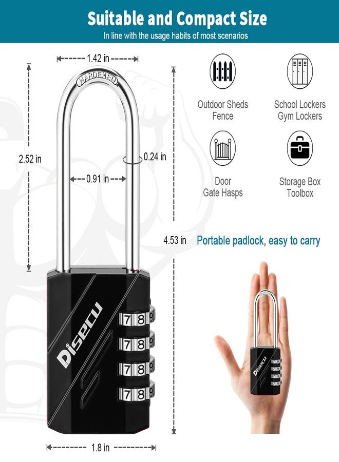 Disecu 2 Pack 4 Digit Combination Lock 2.5 Inch Long Shackle Outdoor Waterproof Padlock for School Gym Locker, Fence, Toolbox, Hasp Gate, Storage (Black) - Image 3