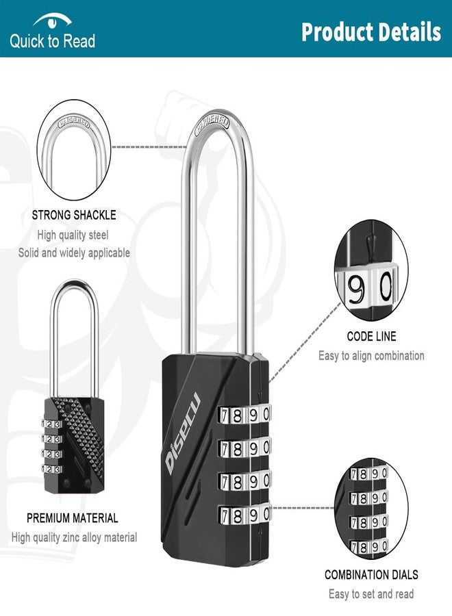 Disecu 2 Pack 4 Digit Combination Lock 2.5 Inch Long Shackle Outdoor Waterproof Padlock for School Gym Locker, Fence, Toolbox, Hasp Gate, Storage (Black) - Image 2