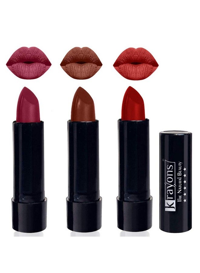 كرايونز أحمر شفاه كرايون لطيف غير لامع، مقاوم للماء، يدوم طويلاً، وردي صادم، شوكولاتة موكا، مركز المسرح، 3.5 جرام لكل عبوة (3 قطع) - Image 1