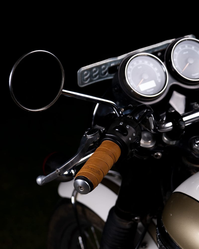 Trip Machine Company Motorcycle Handle bar Leather Grip Wraps - Universal Grips Accelerator Custom Cover wrap Set for Bike Handlebar (Vintage Tan) - Image 5