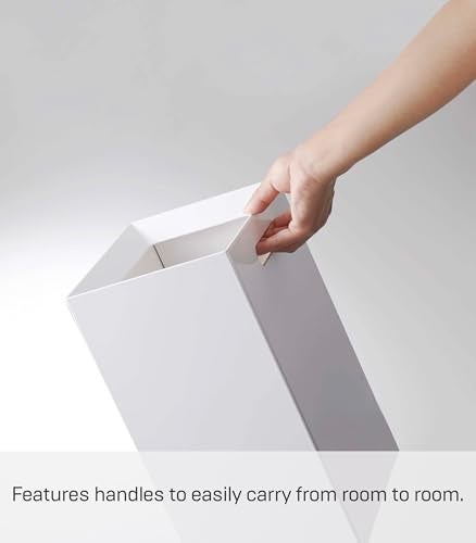 Yamazaki Home Trash Can - Modern Open Top Garbage Waste Bin Basket with Handle, Plastic, Short, 2.4 gallons, 9 liters, Handles, Lid, No Assembly Req., White - Image 5