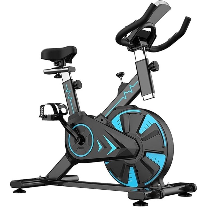 Indoor cycling bike for home gym use, steel frame in matte black, ultra-quiet belt drive with 40 lb steel flywheel, integrated phone holder, adjustable seat and handlebar, heart rate monitoring - Image 1