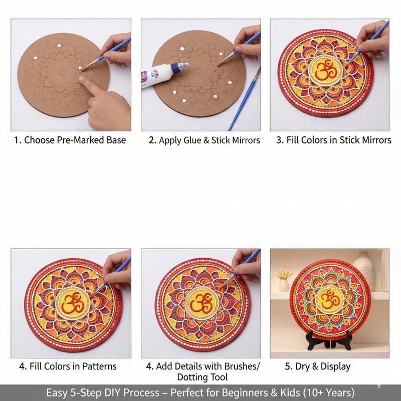 HOBBY INDIA Lippan Art and Craft Materials Kit for Adults and Beginners I Premarked MDF Board Mandala Art Painting DIY Kit for Room Wall Hanging Office and Home Decoration (Mandala) - Image 3