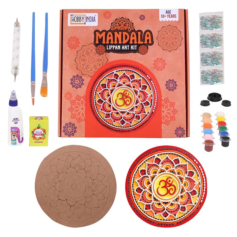 HOBBY INDIA Lippan Art and Craft Materials Kit for Adults and Beginners I Premarked MDF Board Mandala Art Painting DIY Kit for Room Wall Hanging Office and Home Decoration (Mandala) - Image 1