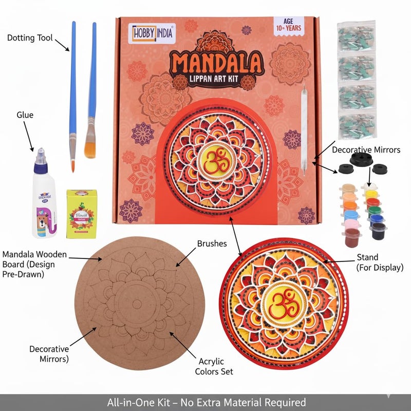 HOBBY INDIA Lippan Art and Craft Materials Kit for Adults and Beginners I Premarked MDF Board Mandala Art Painting DIY Kit for Room Wall Hanging Office and Home Decoration (Mandala) - Image 2