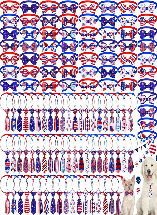 Eccliy 120 Pcs 4th of July Patriotic Dog Bow Ties Independence Day Red White Blue Bow Ties Dog Collars American USA Memorial Day Patriotic Bowties Neckties Adjustable Basic Pet Collars Accessories - Image 1