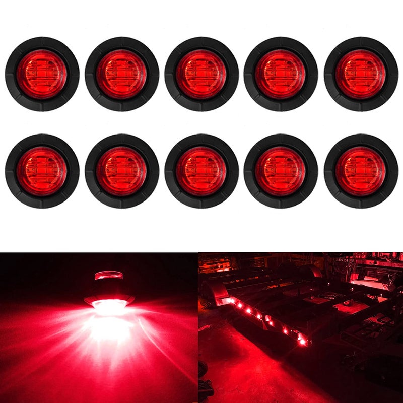KEING 10 Pack Round 34 Inch Red LED Side Marker Light Indicator Light Side Marker Light for Truck Trailer RV Cab Boat Bus Lorry LED Button Marker Light Clearance Light 5 Years Warranty