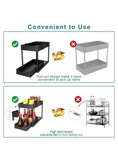 Beauenty 1 Pack 2 Tier Under Sink Storage Rack Sliding Cabinet Under Basket Organizer with 1 Hanging Cup and 4 Hooks Multifunctional Storage Pull Out Sliding Drawer Under Cabinet Storage Rack for Kitchen Bathroom  - Image 3