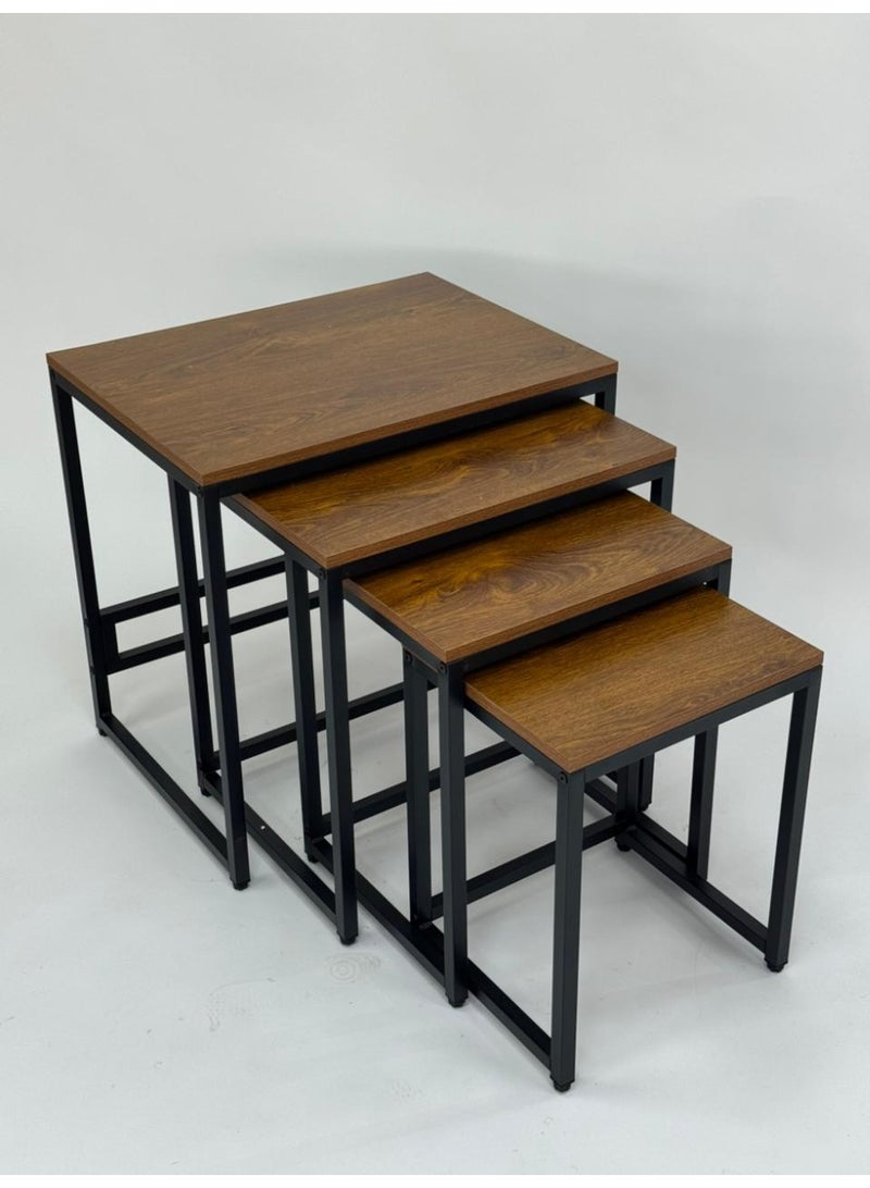 Living Set of  4 Tables with Wooden Surface and Black Metal Stand - Image 5