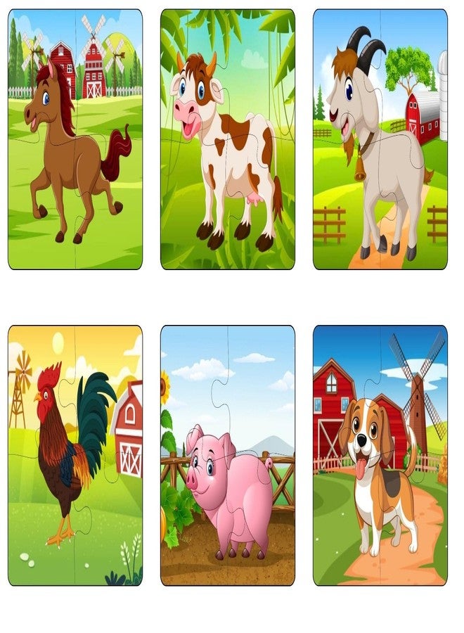 Exello 4 Piece Wooden Puzzle for Kids - Set of 6 Farm Animals Jigsaw Puzzle, 4x4 Inches Size, Animals Wooden Jigsaw Puzzle Games for Children & Kids, Jigsaw Puzzles for Kids. - Image 1