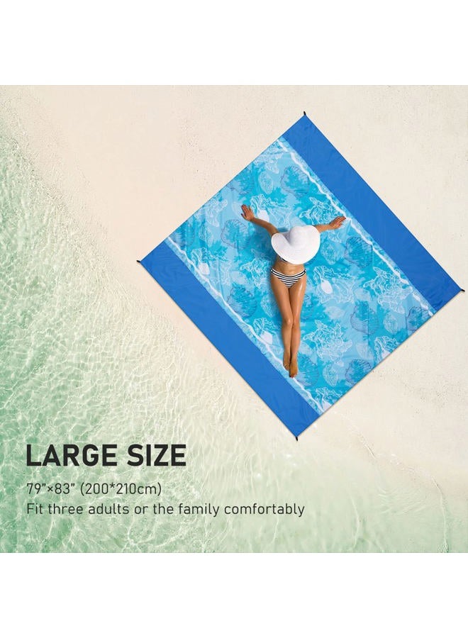 WIWIGO Beach Blanket Sandproof Extra Large Beach Mat Adults Waterproof Quick Drying Sand Free Mat Made by Premium Polyester with 4 Stakes & 4 Corner Pockets for Outdoor Travel Camping Hiking - Image 3
