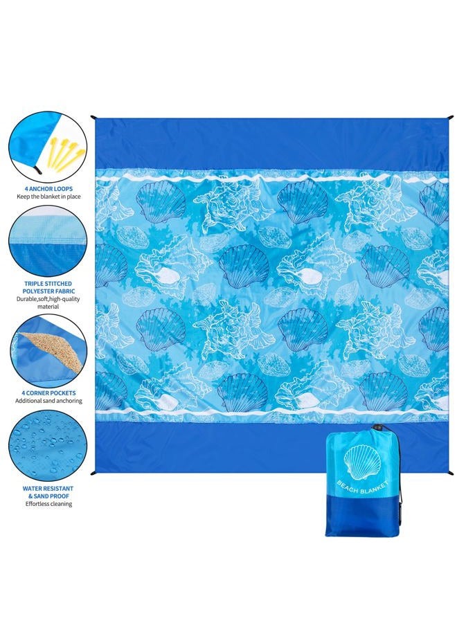 WIWIGO Beach Blanket Sandproof Extra Large Beach Mat Adults Waterproof Quick Drying Sand Free Mat Made by Premium Polyester with 4 Stakes & 4 Corner Pockets for Outdoor Travel Camping Hiking - Image 2
