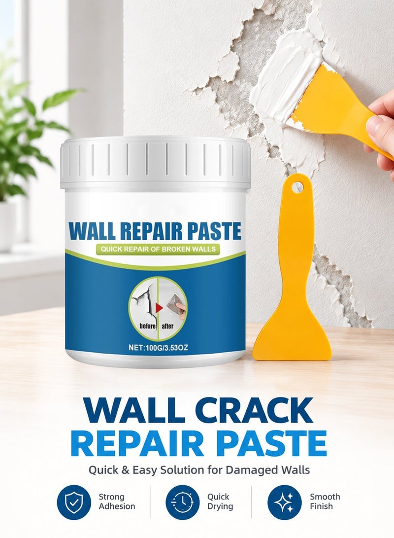 JUE FISH 100g Wall Crack Repair Paste with Scraper- Wall Repair Cream, Universal Caulk Sealing Broken Hole Filler, Wall Repairing Ointment Mending Agent Putty Paste,Fill Holes in Home Wall and Quick Repair Crack - Image 1